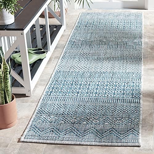 SAFAVIEH Washable Rug Outdoor Courtyard Collection - 2'3" x 8' Runner, Grey & Teal, Non-Shedding & Easy Cleaning, Ideal for Patio, Entryway, Mudroom, Hallway, Kitchen (CY8196-37212) - Image 2