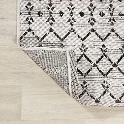 Eyely Moroccan Woven Round Rug 3 Ft Cream/Black, Indoor Outdoor Rug - Image 2