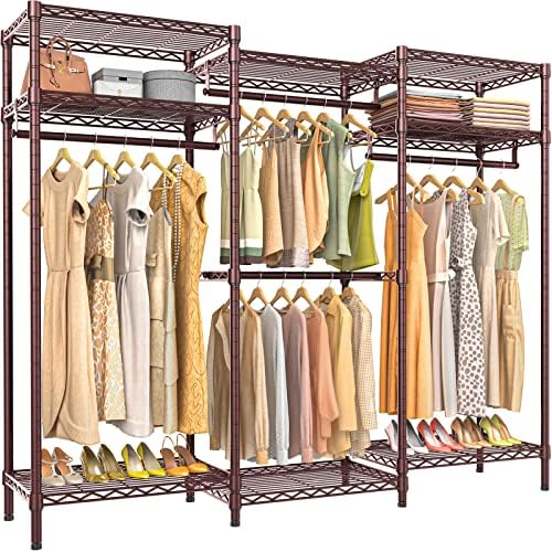 VIPEK V5i Garment Rack Heavy Duty Clothes Rack, Portable Closet Wardrobe Bedroom Armoires Freestanding Clothing Rack with 8 Adjustable Shelves & 4 Hang Rods, 68.9" L x 15.7" W x 76.4" H, Bronze by VIPEK