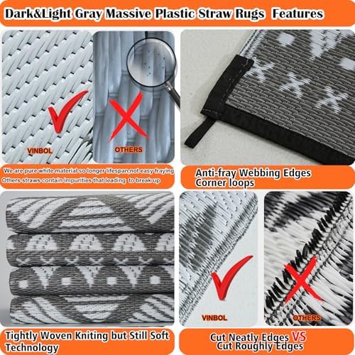 Large Rv Outdoor Rugs for Camping Outdoor Rug 10x14 Patio Waterproof 10x14 Plastic Patio Rug for Outside, Reversible Grey and White Boho Stripe Woven Mat for Deck, Porch, Camping, Balcony, RV, Yard - Image 4