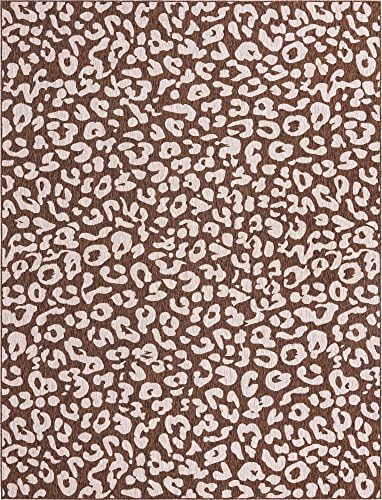 Unique Loom Outdoor Safari Collection Area Rug - Leopard (9' x 12' 2" Rectangle, Brown/ Light Brown) - Image 2