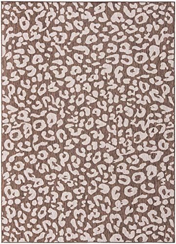 Unique Loom Outdoor Safari Collection Area Rug - Leopard (7' 10" x 11' Rectangle, Brown/ Light Brown) - Image 3