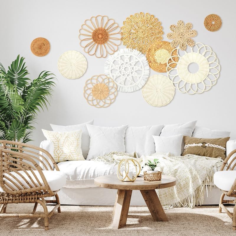 Tatuo 11 Pcs Boho Wall Basket Decor Woven Wall Hanging Art, Novel - Image 6