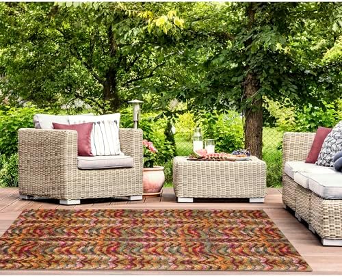 Liora Manne Marina Indoor/Outdoor Power Loomed Synthetic Blend Low Profile Area Rug - Contemporary Graphic Casual Colorful (Ripple Multi) (4'10" x 7'6") - Image 4