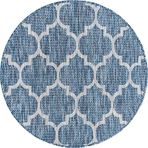 Unique Loom Outdoor Trellis Collection Area Rug - Trellis (Round 3' 3" x 3' 3", Navy Blue/Ivory) - Image 3