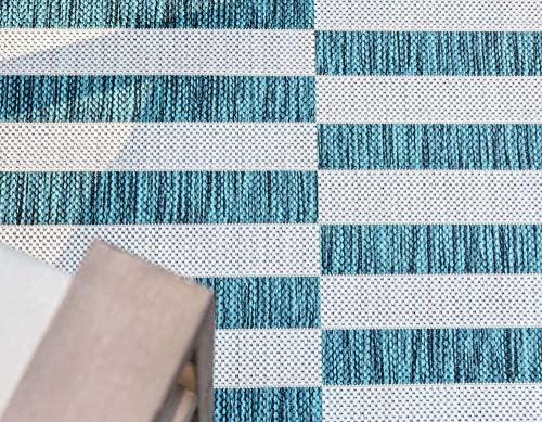 Unique Loom Outdoor Striped Collection Area Rug - Striped (5' 1" x 8' Rectangle, Teal/Ivory) - Image 5