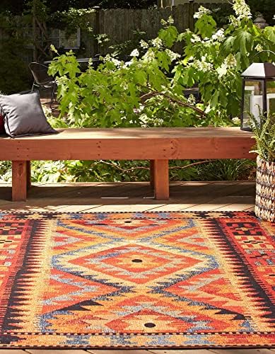 Unique Loom Outdoor Tribal Collection Area Rug - Tortuguero (5' 4" Square, Multi/ Blue) - Image 3