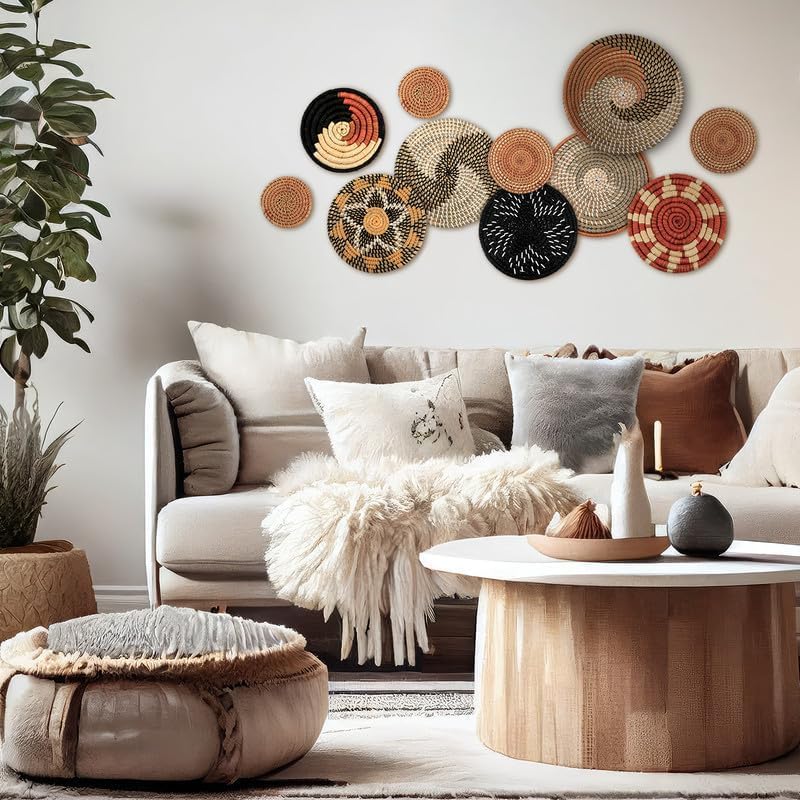 Tatuo 11 Pcs Boho Wall Basket Decor Woven Wall Hanging Art, Classic - Image 3