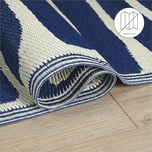 Fab Habitat Tropical Botanical Floral Outdoor Rug - Waterproof, Crease-Free Fade Resistant, Reversible - Recycled Plastic - Patio Porch Balcony Deck Yard Garden - Hilo Navy - 5x8 ft - Image 5