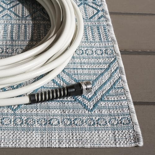 SAFAVIEH Washable Rug Outdoor Courtyard Collection - 5'3" x 7'7", Light Grey & Aqua Blue, Non-Shedding & Easy Cleaning, Ideal for Patio, Backyard, Mudroom (CY8196-37112) - Image 3