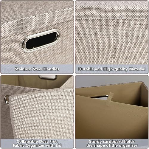Storage Bins with Lids,13 x 13 Inch Foldable Fabric Cube Baskets Boxes Organizer for Closet, Shelves, and Home. (Khaki, (13x13) 3 pack) - Image 3