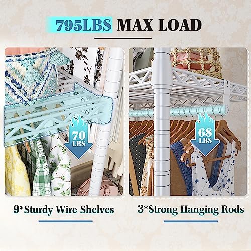 Raybee Clothes Rack Heavy Duty Load 795LBS Adjustable Clothing Racks for Hanging Clothes Garment Rack, 56" W X16 D X 75.5" H White - Image 5