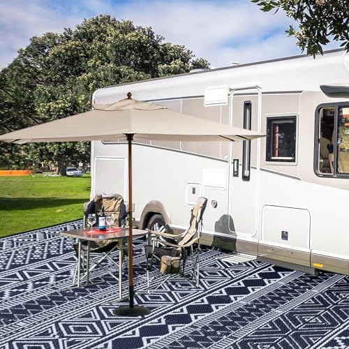 GAOMON Outdoor Rug Waterproof 8'x10', Reversible Outdoor Plastic Straw Rug, Boho Patio Rug, Indoor Outdoor Carpet, RV Mat Outside for Patio, Camp, Picnic, Balcony, Deck, Dark Blue/White(Bohemia) - Image 6
