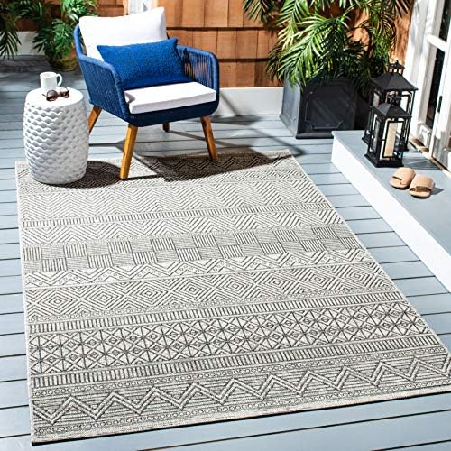 SAFAVIEH Washable Rug Outdoor Courtyard Collection - 5'3" x 7'7", Black & Grey, Non-Shedding & Easy Cleaning, Ideal for Patio, Backyard, Mudroom (CY8196-37612) by Unknown