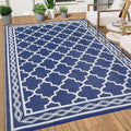 GAOMON Outdoor Rug Waterproof 8'x10', Reversible Outdoor Plastic Straw Rug, Boho Patio Rug, Indoor Outdoor Carpet, RV Mat Outside for Patio, Camp, Picnic, Balcony, Deck, Navy/White(Geometric) by GAOMON