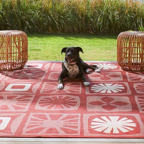 Gertmenian Indoor/Outdoor Kona Coast by Reyn Spooner Rug - 8x10 Large, Stain & UV Resistant, Ideal for Deck, Patio, Poolside Rooms - Hawaii Abstract Tile, Red, 46665 - Image 5