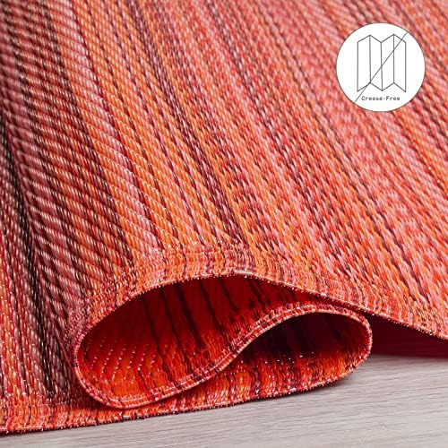 Fab Habitat Striped Outdoor Rug - Waterproof, Fade Resistant, Crease-Free, Reversible - Premium Recycled Plastic - Patio Porch Balcony Deck - Cancun Sunset - 8x10 ft - Image 5