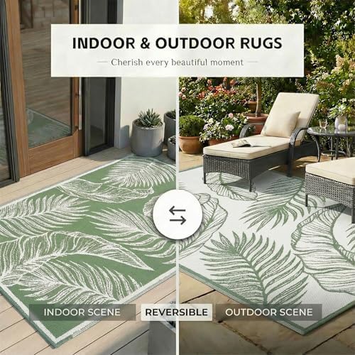 wikiwiki 8x10ft Outdoor Rug, Reversible Plastic Patio Rug Waterproof, Indoor Outdoor Carpet Clearance, Large Area Carpet for Patio Deck Balcony Pool RV Camping Beach Picnic, Green - Image 5