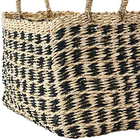 Creative Co-Op Hand-Woven Seagrass Baskets with Handles, Black & Natural, Set of 3 (Each One Will Vary) - Image 4