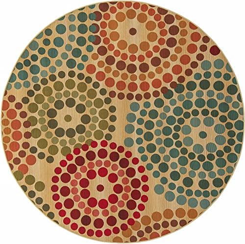 Unique Loom Outdoor Modern Collection Area Rug - Spark (7' 1" Round, Beige/ Burgundy) - Image 3