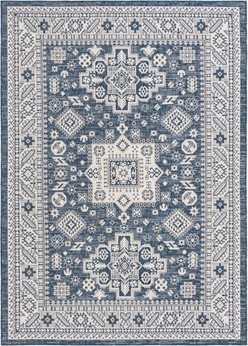 Rugs.com - Outdoor Aztec Rug – 7' 1 x 10' Blue Indoor/Outdoor Rug – Washable for Patios, Decks, and Porches - Image 3