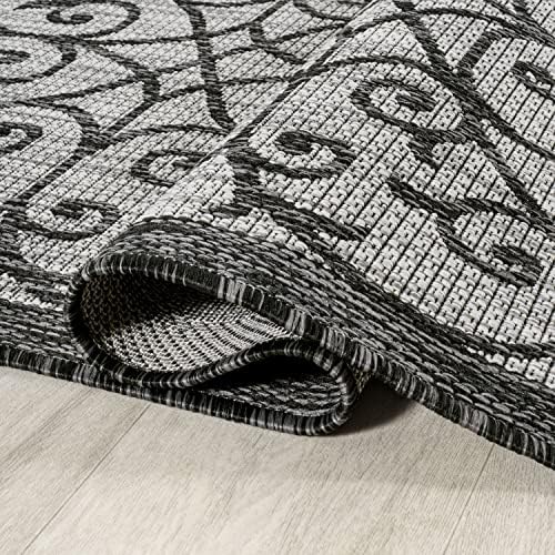 Eyely Filigree Weave Area Rug 3X5 Light Gray/Black, Indoor Outdoor Rug - Image 6