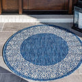 Unique Loom Outdoor Border Collection Area Rug - Floral Border (10' 8" Round, Blue/ Ivory) by UniqueLoom