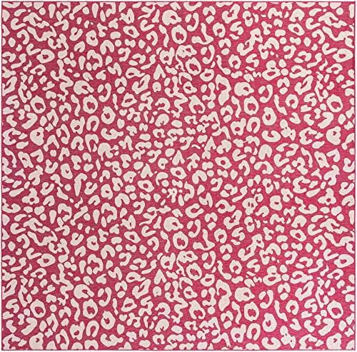 Unique Loom Outdoor Safari Collection Area Rug - Leopard (13' Square, Magenta/ Ivory) - Image 3