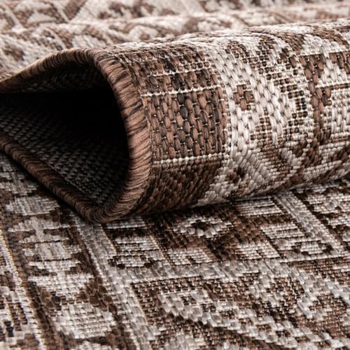 Rugs.com Outdoor Aztec Collection Rug – 13 Ft Round Brown Flatweave-Pile Rug Perfect for Kitchens, Dining Rooms - Image 4