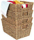 Best Choice Products Rustic Set Of 4 Multipurpose Stackable Seagrass Storage Basket, Handwoven Laundry Organizer Totes for Bedroom and Living Room, Shelves, Pantry w/Insert Handles - Natural by BestChoiceProducts