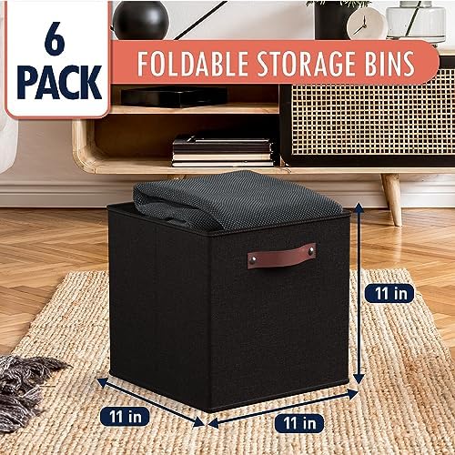 Ornavo Home 11x11 Foldable Fabric Storage Cube Bins, 6 Pack, Black - Image 6