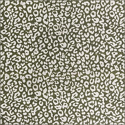 Unique Loom Outdoor Safari Collection Area Rug - Leopard (13' Square, Green/ Ivory) - Image 2
