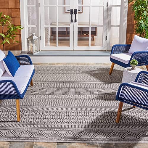 SAFAVIEH Washable Rug Outdoor Courtyard Collection - 7'10" Square, Black & Grey, Non-Shedding & Easy Cleaning, Ideal for Patio, Backyard, Mudroom (CY8196-37612) by Unknown