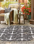 Unique Loom Outdoor Coastal Collection Area Rug - Ahoy (5' 3" Octagon, Charcoal/ Ivory) by UniqueLoom