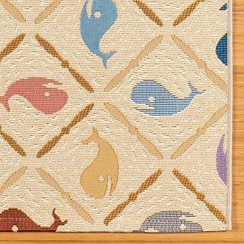 Gertmenian Reyn Spooner Kona Coast Fresco Hawaiian Tropical Rugs - 8x10 Large, Washable, Stain & UV Resistant Indoor Outdoor Area Rug - Ivory Multi, Kanaloa Whales, 46767 - Image 5