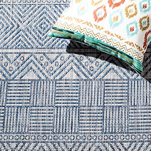 SAFAVIEH Washable Rug Outdoor Courtyard Collection - 5'3" Square, Grey & Navy, Non-Shedding & Easy Cleaning, Ideal for Patio, Backyard, Mudroom (CY8196-36812) - Image 7