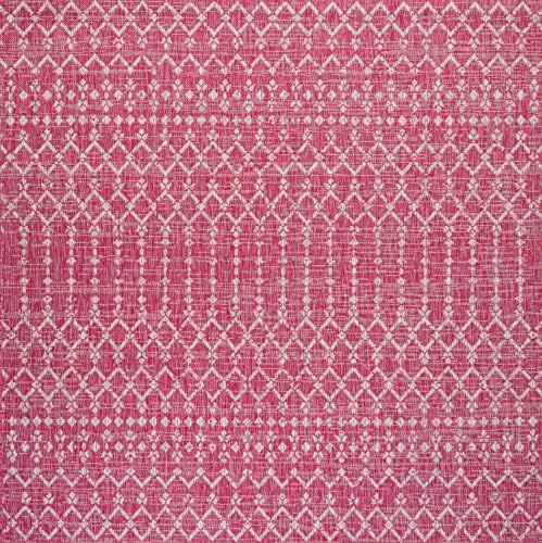 Eyely Moroccan Woven Square Rug 5X5 Fuchsia/Lt Gray, Indoor Outdoor Rug - Image 2