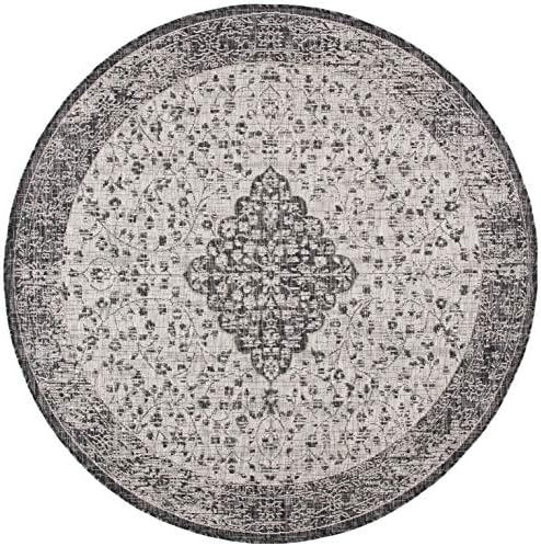 SAFAVIEH Washable Rug Outdoor Courtyard Collection - 6'7" Round, Black & Grey, Non-Shedding & Easy Cleaning, Ideal for Patio, Backyard, Mudroom (CY8720-37612) - Image 3