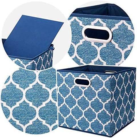 13x13x13 Inch Cube Storage Bins Blue Navy Foldable Grid Lantern Print Fabric Storage Basketes for Home Organizers Storage Drawer,QY-SC02-6 - Image 3