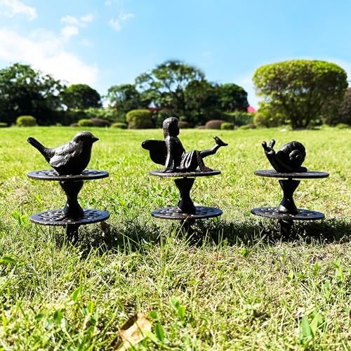 3 Pack Garden Hose Guide Spike, Decorative Hose Guide Support Stakes Antique Heavy Cast Iron Plant Saver Tools for Farm Garden Lawn Yard(Bird Angel Snail) - Image 5