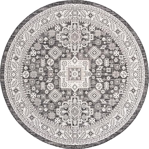 Rugs.com - Outdoor Aztec Rug – 8 Ft Round Charcoal Gray Indoor/Outdoor Rug – Perfect for Patios, Decks, Porches, and Outdoor Entertaining Spaces - Image 3