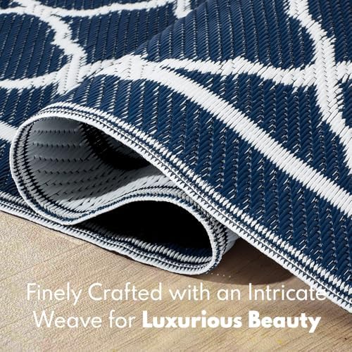 Waterproof Outdoor Rug 9x18 ft, Reversible Plastic Straw Rug, Easy to Clean Patio Rug, Portable Carpet for Patio, RV, Deck, Balcony, Backyard, Picnic, Beach, Clover, Navy Blue - Image 6