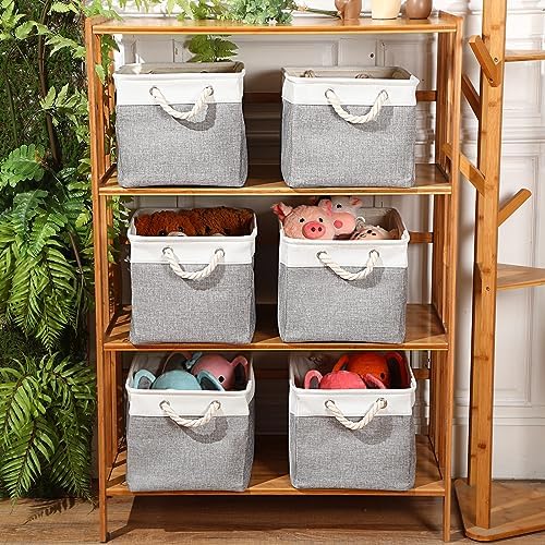meekoo 8 Pack Fabric Storage Bins Baskets, 15 x 11 x 9.5 in, Gray White - Image 5