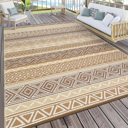 GAOMON Outdoor Rug 10x14 ft, Waterproof Reversible Patio Rug for Outdoor Deck, Backyard & Porch, Large Plastic Straw Mat for Camping, RV & Picnic, Easy Clean, UV Resistant Indoor Outdoor Carpet by GAOMON