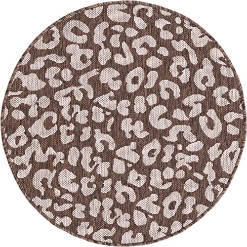 Unique Loom Outdoor Safari Collection Area Rug - Leopard (3' Round, Brown/ Light Brown) - Image 3