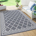 GAOMON Outdoor Plastic Straw Rug, 10'x20' Reversible Sage Green Patio Mat, Flower Modern Design for RV, Backyard, Deck, Camping, Picnic, Grey/White(Geometric) by GAOMON