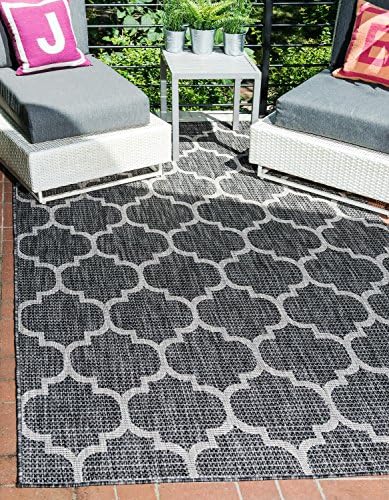 Unique Loom Outdoor Trellis Collection Area Rug (7' 10" x 11' 4" Rectangle, Black/ Ivory) - Image 4