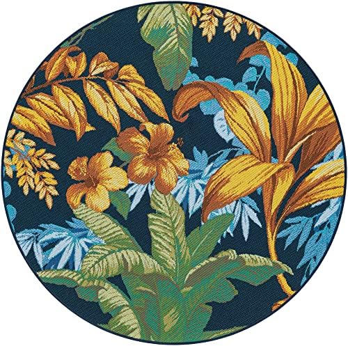 Unique Loom Outdoor Botanical Collection Area Rug - Calypso (4' 1" Round, Multi/ Light Blue) - Image 3