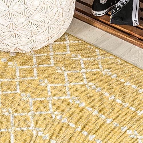 Eyely Moroccan Textured Weave Area Rug 4X6 Yellow/Cream, Indoor Outdoor Rug - Image 7