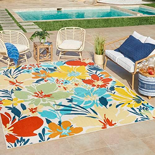 Gertmenian Premium Indoor/Outdoor Loop Area Rug - 9x13 Extra Large, Durable, Easy-Cleaning & Non-Shedding, Ideal for High Traffic Areas in Deck Patio or Mudroom - Floral Leafs, Multi, 19485 - Image 2